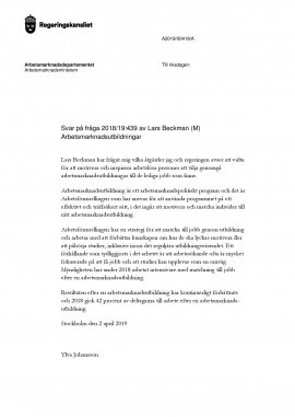 Arbetsmarknadsministerns svar till Lars Beckman